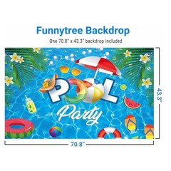 Funnytree Pool Party Themed Vinyl Backdrop Vibrant Colorful Banner 70.8″ x 43.3″