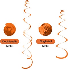24 PCS Orange Hanging Swirl, Sparkle Ceiling Decorations, Plastic Streamer Party