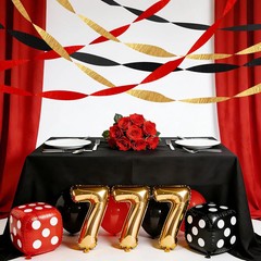 6 Rolls Casino Party Decorations Streamers – Red Black Gold Crepe Paper for Poke