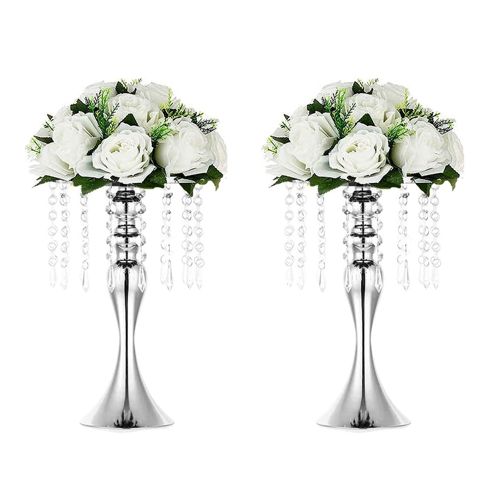 Sziqiqi Floral Riser Silver Tall Flower Stand Crystal Beads For Event Party