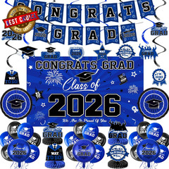Graduation Decorations 2026-Blue and Black Graduation Party Decorations Supplies