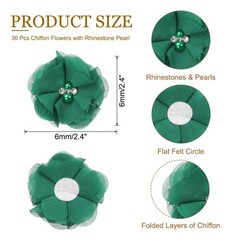 30Pcs 2″ Chiffon Flowers with Rhinestone Pearl Sewing Fabric Flowers Dark Green