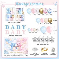 Bear Gender Reveal Decorations, 136 Pcs Balloon Arch Kit with Display Boxes