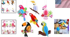 Hawaiian Tropical Bird Party Decorations 6 Pieces Hanging Tiki Bar Decor