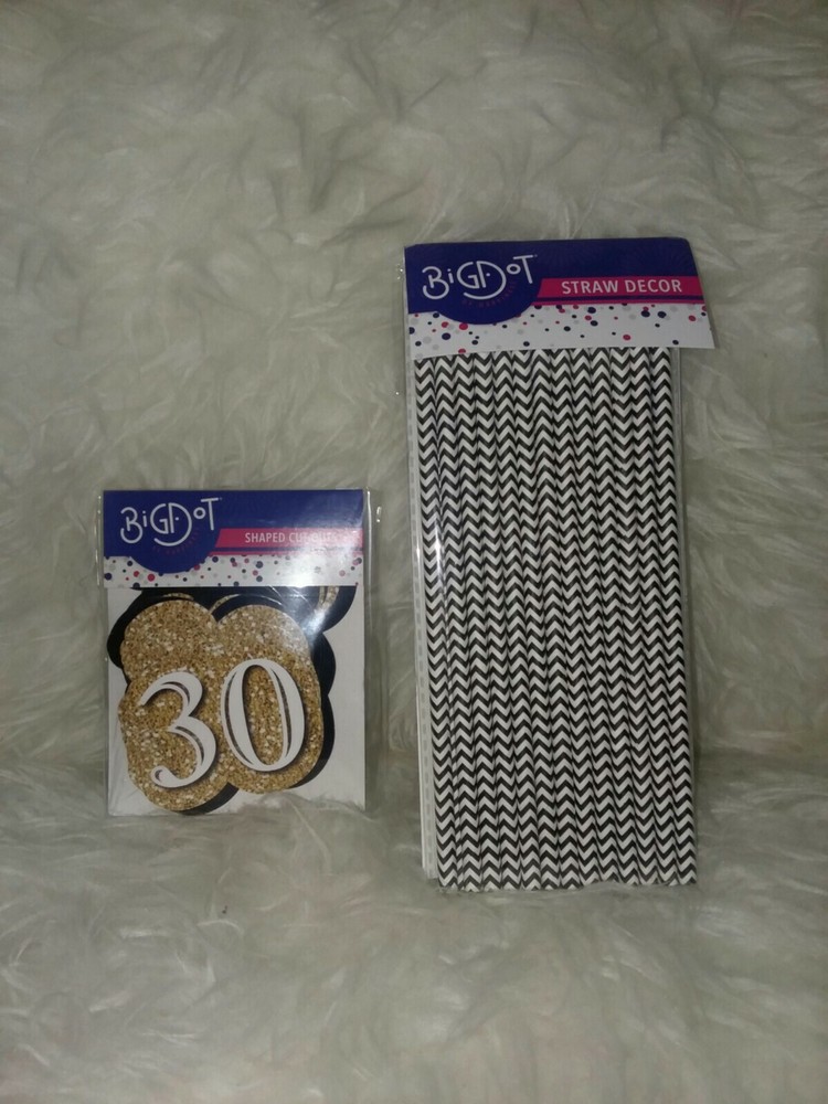 Black&White 30th Birthday Straw Decor 24 count party supplies