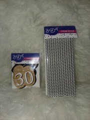 Black&White 30th Birthday Straw Decor 24 count party supplies