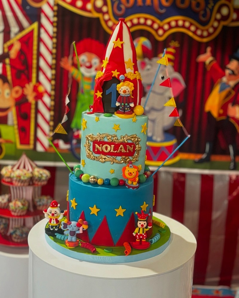 Circus Cake Toppers Set + 6.5×5 ft Circus Party Wall Banner Decoration backdrop