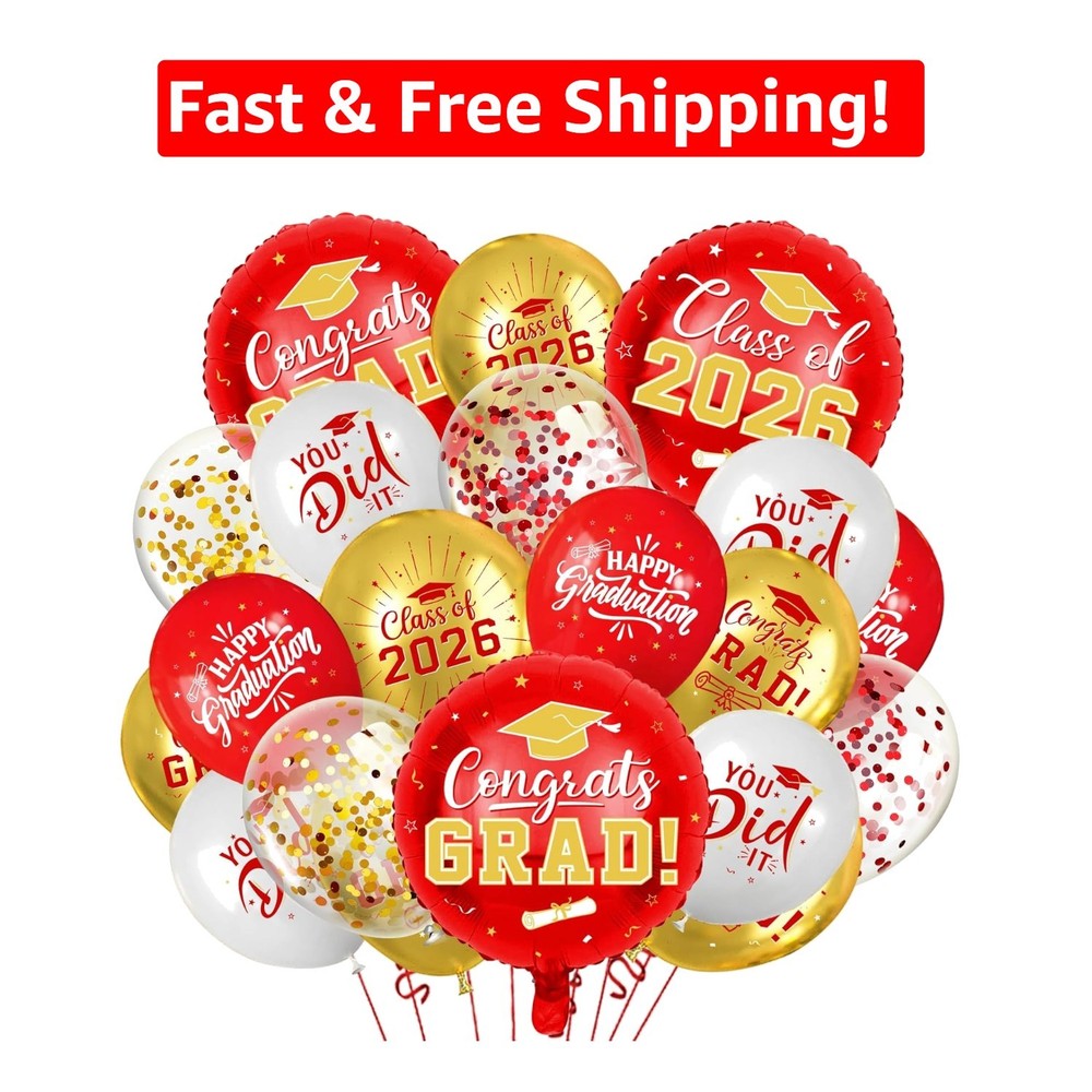 Reusable Red and Gold Grad Balloon Set – Perfect for 2026 Graduation Festivities