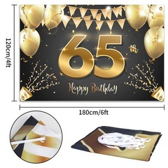 HAMIGAR 6x4ft Happy 65th Birthday Banner Backdrop – 65 Years Old Birthday Dec…