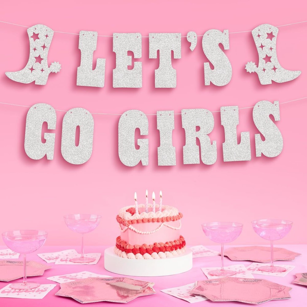 Let’s Go Girls Glitter Banner – Silver 5 Ft. | Bachelorette Party Decoration…