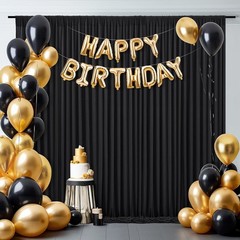16x10FT Black Backdrop Curtains for Wedding Parties, Wrinkle Polyester
