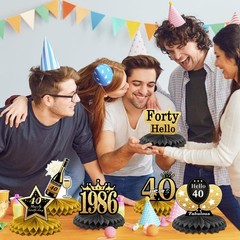 9 PCS 40th Birthday Decorations 1986 Table Toppers Black & Gold Centerpieces