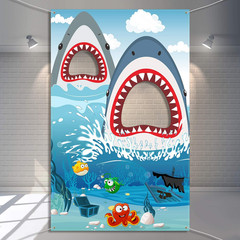 Shark Birthday Party Backdrop Ocean Theme Photo Banner 63×35.4 in Decor for Kids