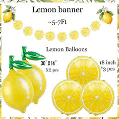 Lemon leaves Lemon foil Balloons Summer lemonade with Banner for Fruit theme bir