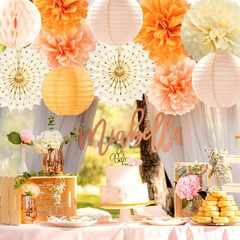 Beige-Orange Peach Fall Party-Decorations -Lanterns- 14pcs Autumn Thanksgivin…