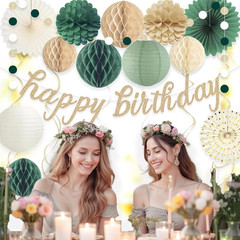 Sage Green Happy Birthday Decorations for Women, Pre-Strung Happy Birthday Banne