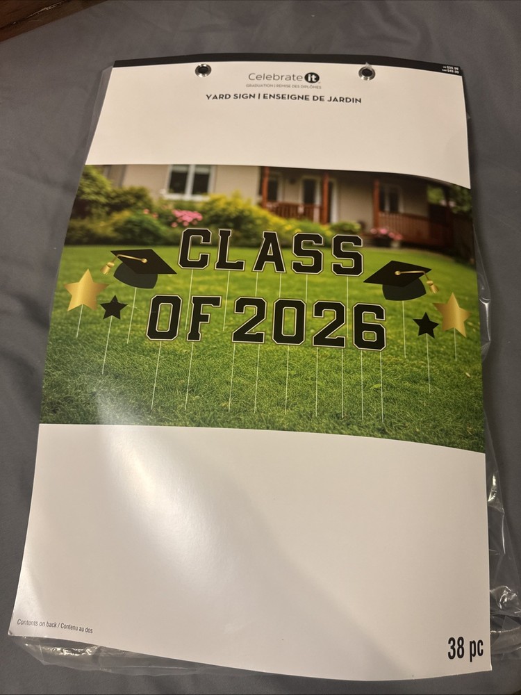Graduation Yard Sign Class of 2026 Black & Gold 38 Pcs Celebrate It New