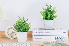 ZJIA 2 Pack Small Fake Plants Artificial Greenery 7.18″H × 4.7″W, White