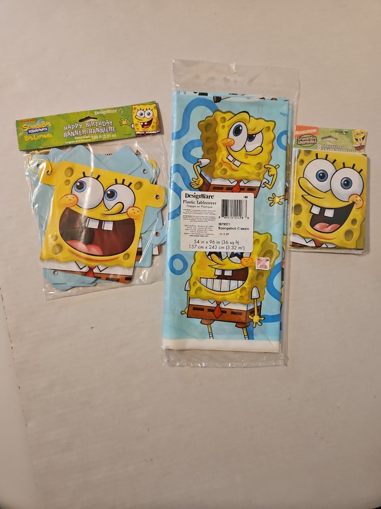 SpongeBob Birthday Party Set Tablecover Banner Invitations New Sealed