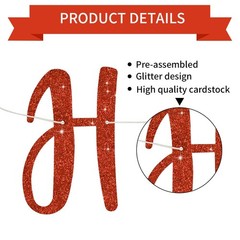 BEISHIDA Glitter Red Happy Anniversary Banner, Pre-Strung Standard, red