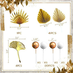 Champagne Rose Bohemian Cake Decoration Set Gold Palm Leaves White Gold Balls Ca
