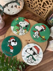 Snoopy Christmas Table Decor Coasters-Holiday Peanuts Coasters Set of 4
