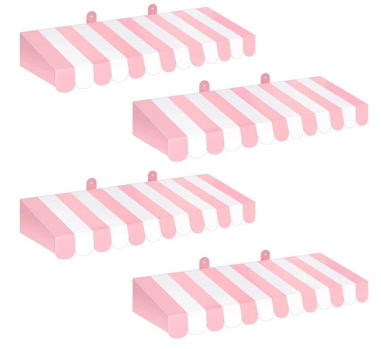 4 Pack Pink Circus Awning Decoration 3D Pink and White Stripe Cardboard Awning B
