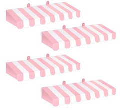 4 Pack Pink Circus Awning Decoration 3D Pink and White Stripe Cardboard Awning B