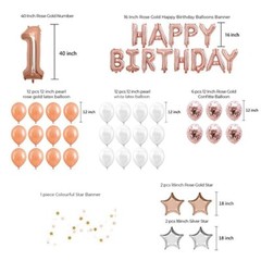 Rose Gold Birthday Decoration Baby Shower Party Supplies Set for Kid Girls Adult