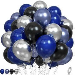 Blue and Black Balloons, Navy Blue and Silver Balloons Metallic Silver Dark B…