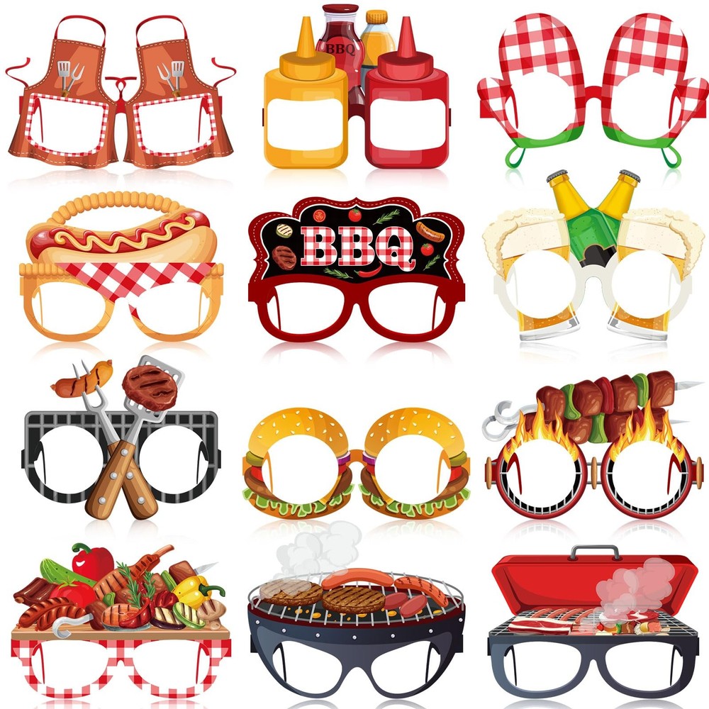 36 Pcs BBQ Party Decorations Eyeglasses Barbecue Themed Paper Glasses Decor B…