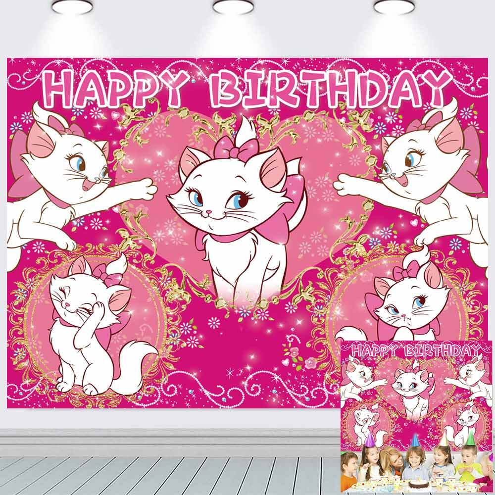 Marie Cat Party Decor Birthday Backdrop Banner Girls Baby Shower Vinyl 7x5ft