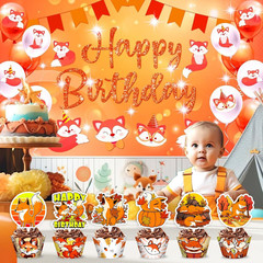 48PCS Fox Themed Birthday Party Decorations | 24PCS Cupcake Toppers & 24PCS Cupc
