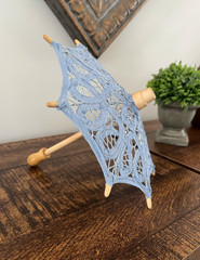 ANTIQUE BLUE Battenburg Lace Parasol 8″ inch Diameter Small Table Decor