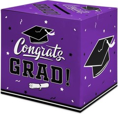 Foldable 9-Inch Graduation Box – Exquisite Purple Card Holder for Celebrations