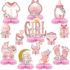 13 Pcs Pink Baby Shower Centerpieces for Tables，Honeycomb Centerpiece Baby Sh…