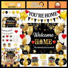 Welcome Home Decoration – Black Gold We Missed You Banner, Glitter Party Sign &