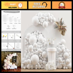 White Double Stuffed Balloons 115Pcs – 5/10/12/18″ Arch Garland Kit for Party De
