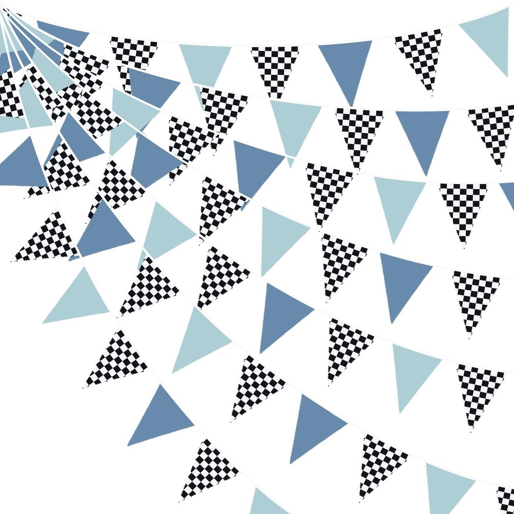32Ft Racing Party Decorations Dusty Blue Black White Checkered Racing Car Fab…