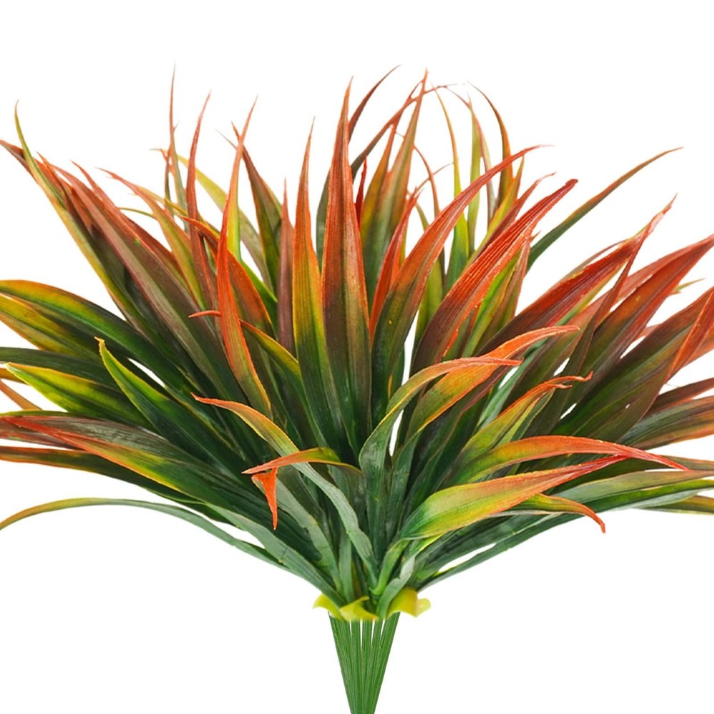 Phliofd 6Pcs Artificial Grass Fake Plants 17.3in Outdoor Plastic 6 Pcs, Red
