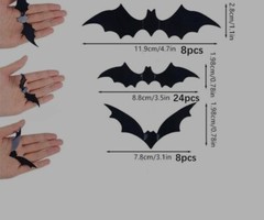 48Pcs 3D Bats Wall Stickers Halloween Decorations Black DIY Home Party Supplies