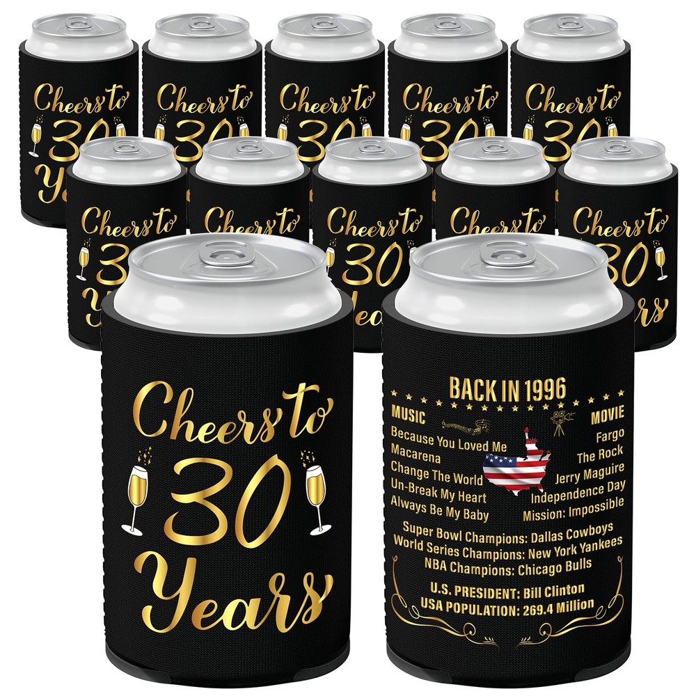 Xumbtvs 30th Birthday Decorations Vintage 1996 12 Pcs Neoprene Can Coolers