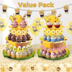 2 Pack Winnie Baby Shower Decorations Birthday Cupcake Stands: Bear Party The…
