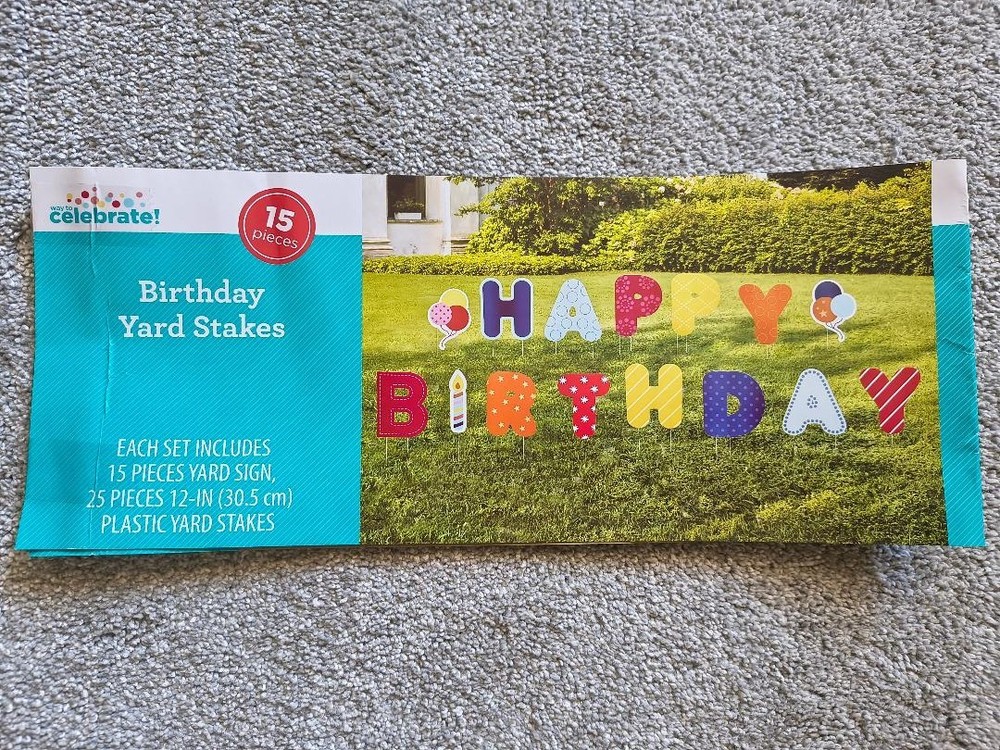 Happy Birthday Yard Sign Stakes 12” Big Letters 15 Pieces Celebration