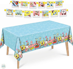 Spongebob Table Cloth and Birthday Banner | Spongebob Birthday Decorations and P