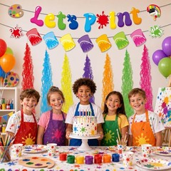 Rainbow Paint Splatter Kids Party Banner Set Hanging Swirl Decorations