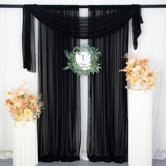 2.4x7ft 84 Inch Black Chiffon Tulle Window Voile Sheer Backdrop Curtains 2 PCS
