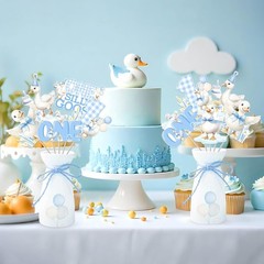 One Silly Goose Birthday Decor Boy 24Pcs Goose Centerpiece Stickers Blue Gees…