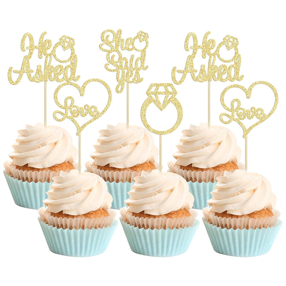 Decoracion de Cupcakes de Anillo de Diamante Corazon Boda Compromiso Paquete 24
