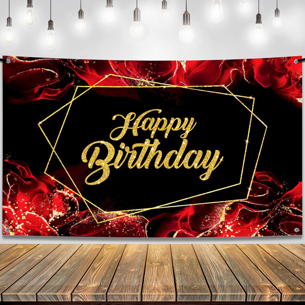 , Large Black and Red Happy Birthday Banner – 72X44 Inch | Red and Black Happy